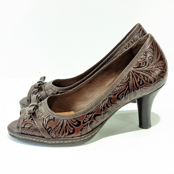 NURTURE brown peep toe heels sz 6.5 - Picture 3 of 10